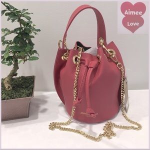 NWT Anna Paola Made in Italy Leather Bucket Crossbody Bag pink